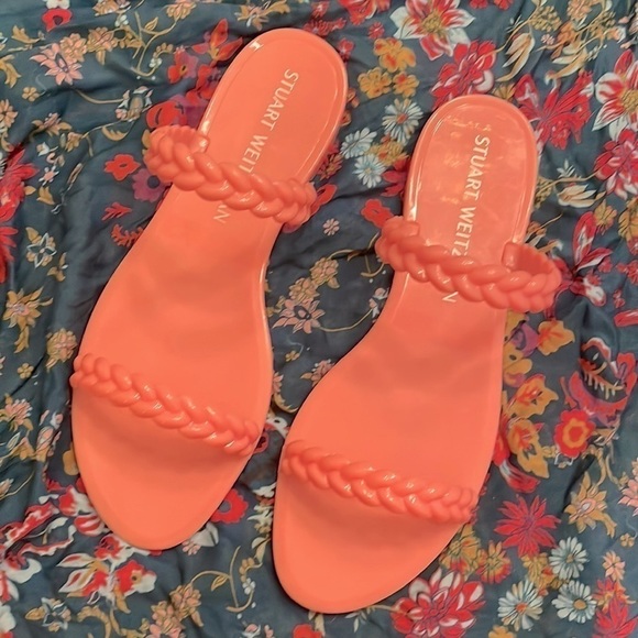 Brand New Stuart Weitzman Braida Sawyer Jelly Sandals Braided Strap Slides Peach - Picture 1 of 9